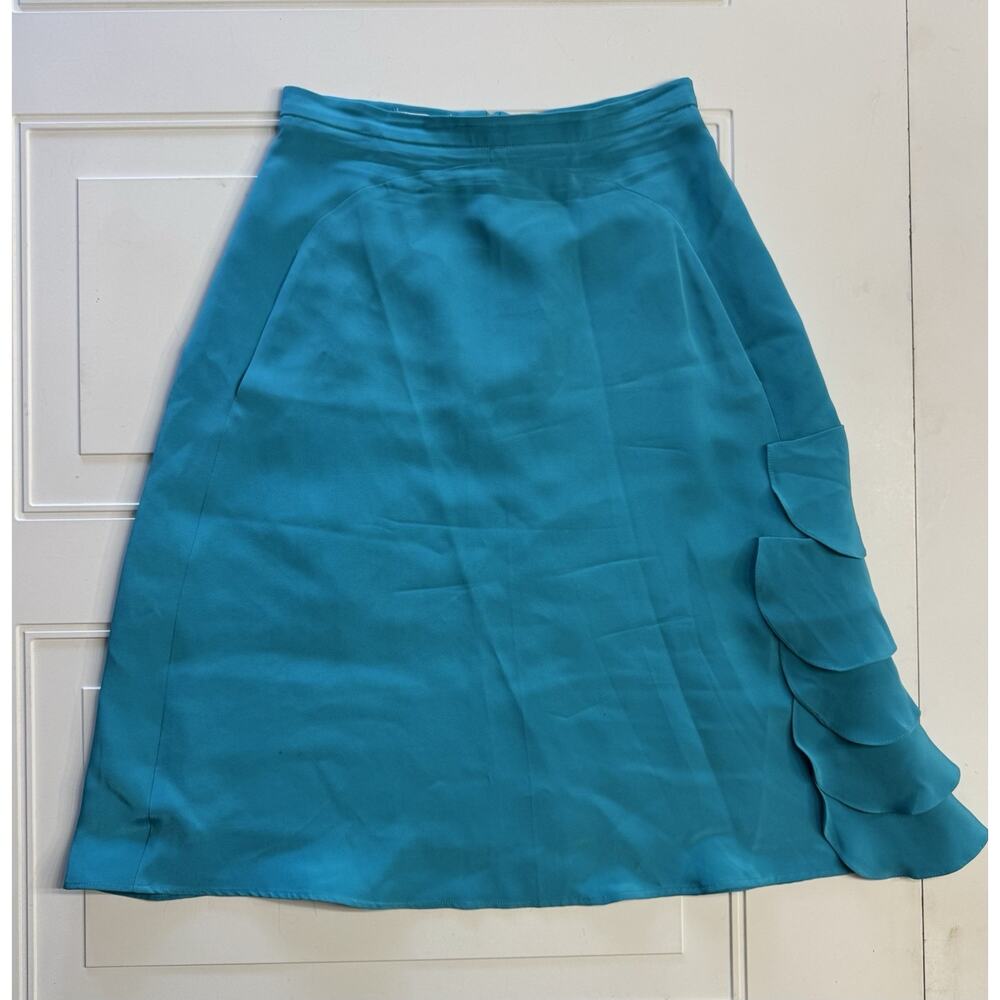 Vintage Oscar De La Renta Silk Skirt Blue Side Ruffle Pocket Rare Prototype Sz 2